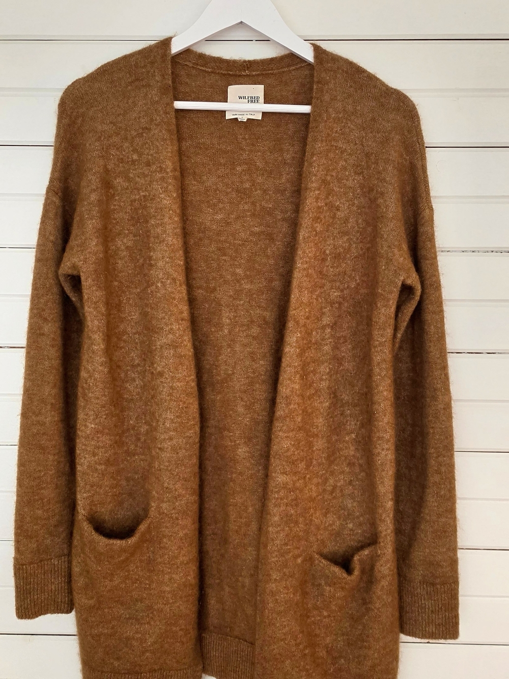 Aritzia Wilfred Free Alpaca Wool Open Long Cardigan Brown S